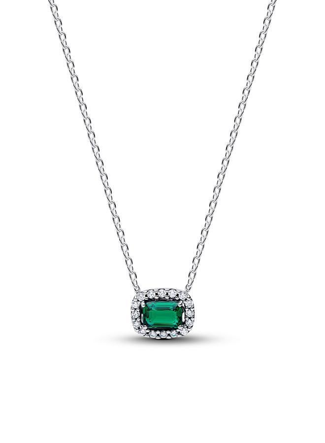 PANDORA Rectangular Sparkling Green Halo Pendant Necklace - Image 1